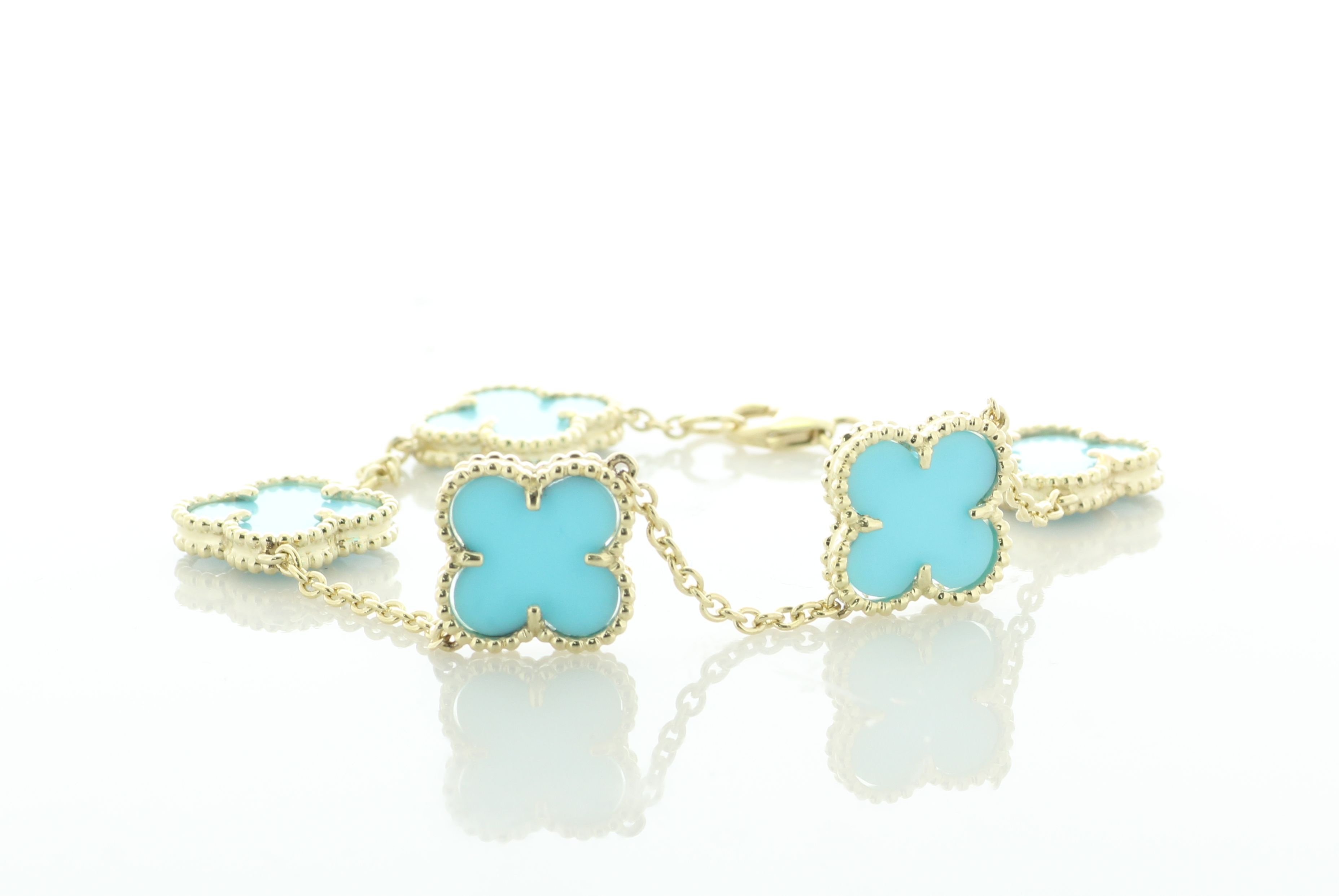 9ct Yellow Gold Vintage Alhambra Gold And Turquoise Bracelet 9.40 Carats - Image 2 of 4