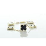 9ct Yellow Gold Alhambra Style Clover Leaf Black Onyx Bracelet