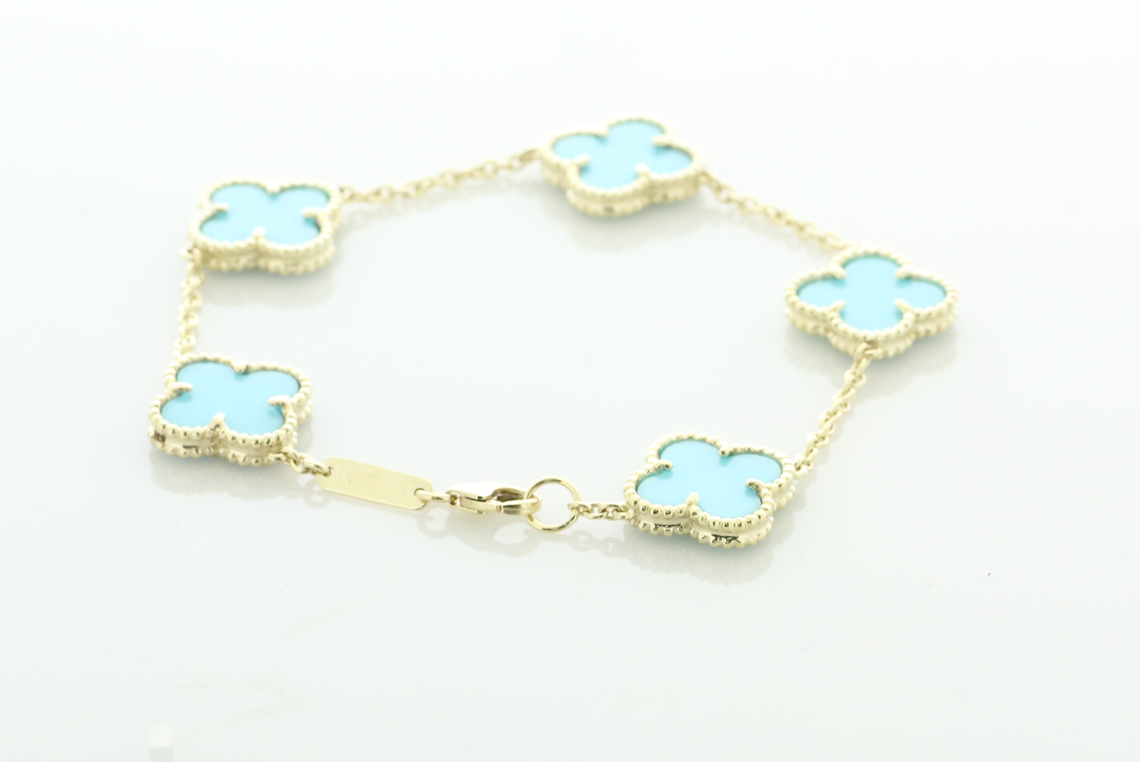 9ct Yellow Gold Vintage Alhambra Gold And Turquoise Bracelet 9.40 Carats - Image 3 of 4