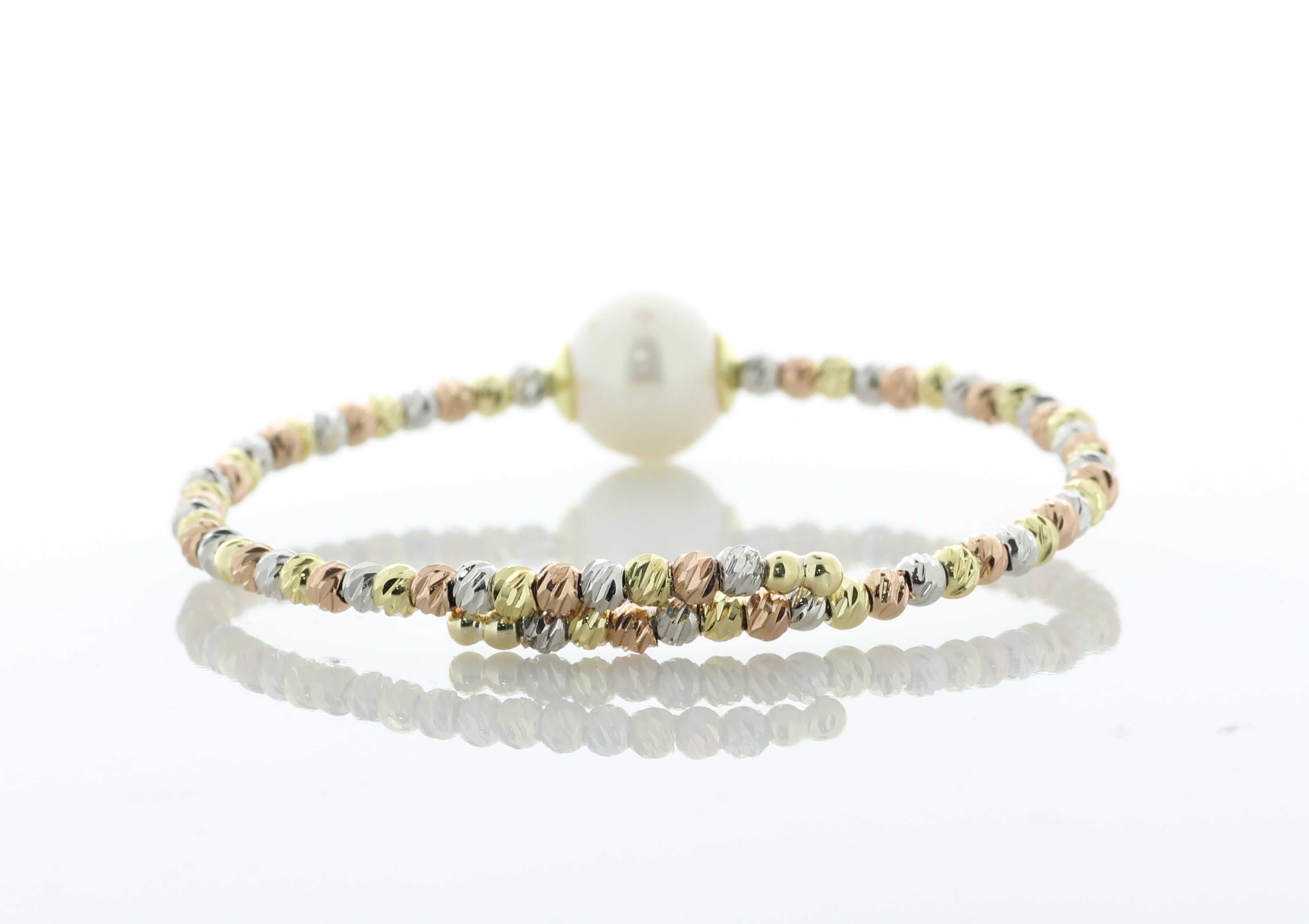 9.5 - 10.0mm Freshwater Cultured Pearl Multi Gold Colour Beaded Bangle - Image 2 of 4