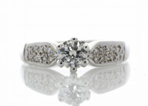 18ct White Gold Single Stone Claw Set With Stone Set Shoulders Diamond Ring (0.54) 0.76 Carats