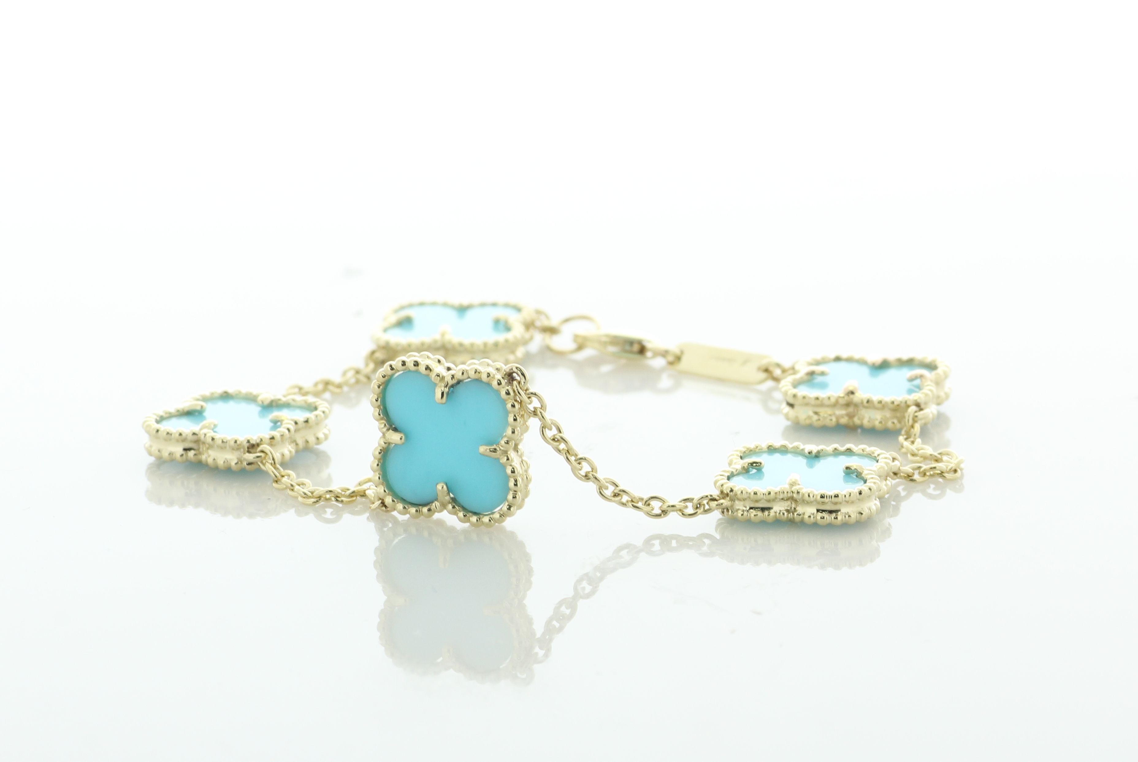 9ct Yellow Gold Vintage Alhambra Gold And Turquoise Bracelet 9.40 Carats