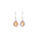 9ct Yellow Gold Citrine Diamond Earring 0.13 Carats