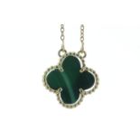 9ct Yellow Alhambra Clover Leaf Malachite Pendant And Chain 3.48 Carats