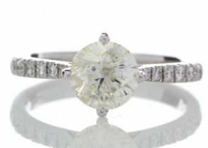 18ct White Gold Solitaire Diamond Ring With Stone Set Shoulders (1.15) 1.30 Carats