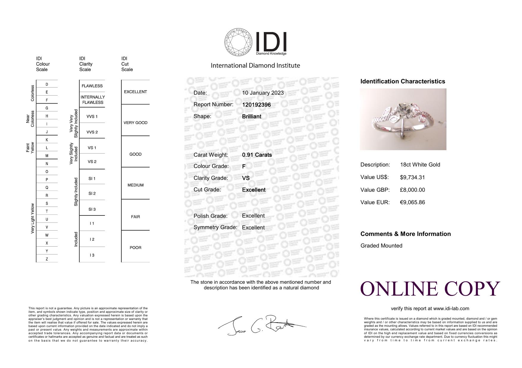18ct White Gold Single Stone Diamond Ring With Stone Set Shoulders (0.55) 0.91 Carats - Image 5 of 5