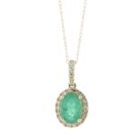 14ct Yellow Gold Oval Emerald And Diamond Pendant And Chain (E1.10) 0.25 Carats