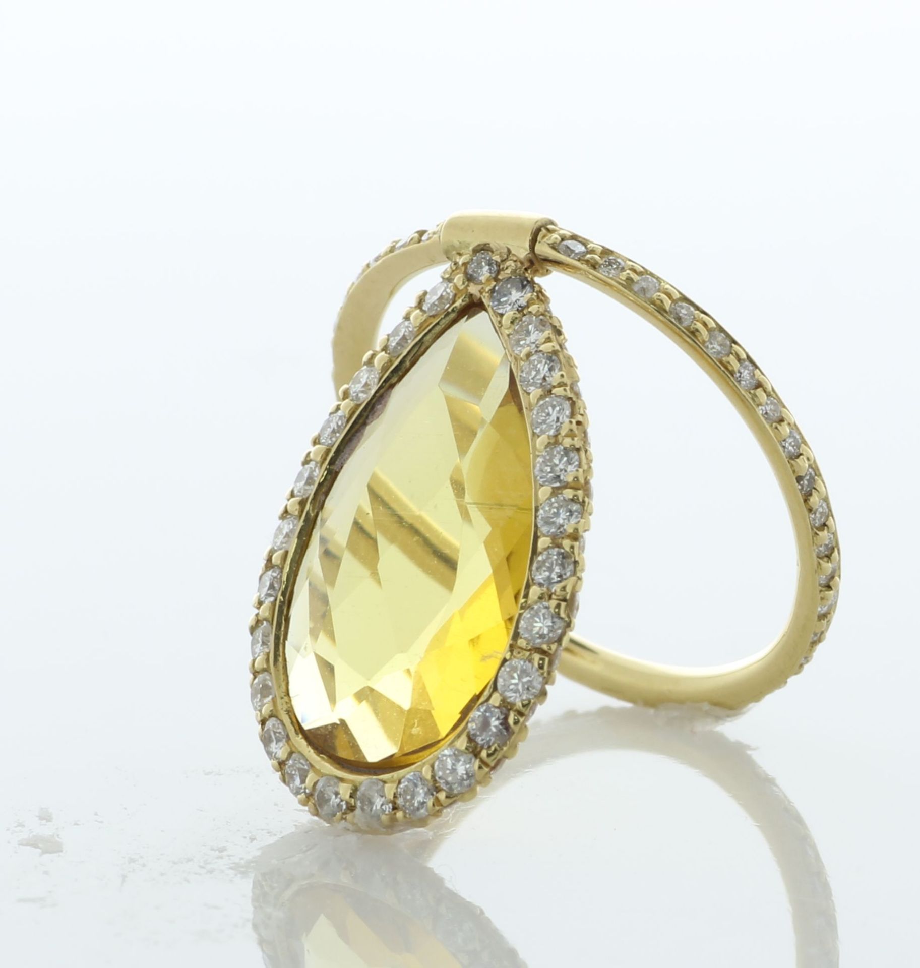 Yellow Gold Diamond And Citrine Full Eternity Ring With Hinged Pear Citrine 0.60 Carats
