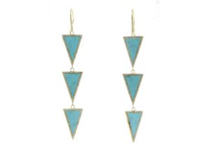 18ct Yellow Gold Diamond And Turquoise Drop Earring 3.00 Carats