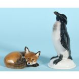 Figuren, 2 Stück - Liegender Fuchs und Pinguin "Rosenthal"
