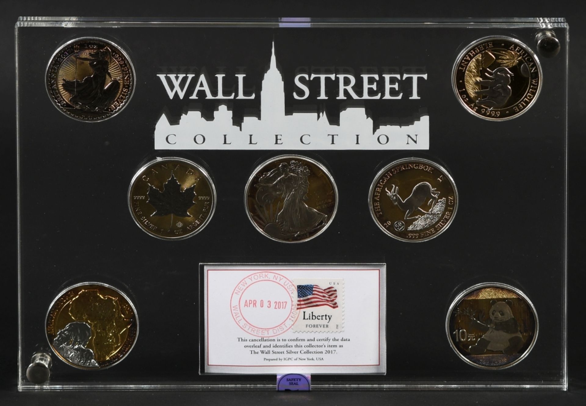Münzen, 7 Stück - Silbermünzen "Wall Street Collection 2017" - Bild 2 aus 3