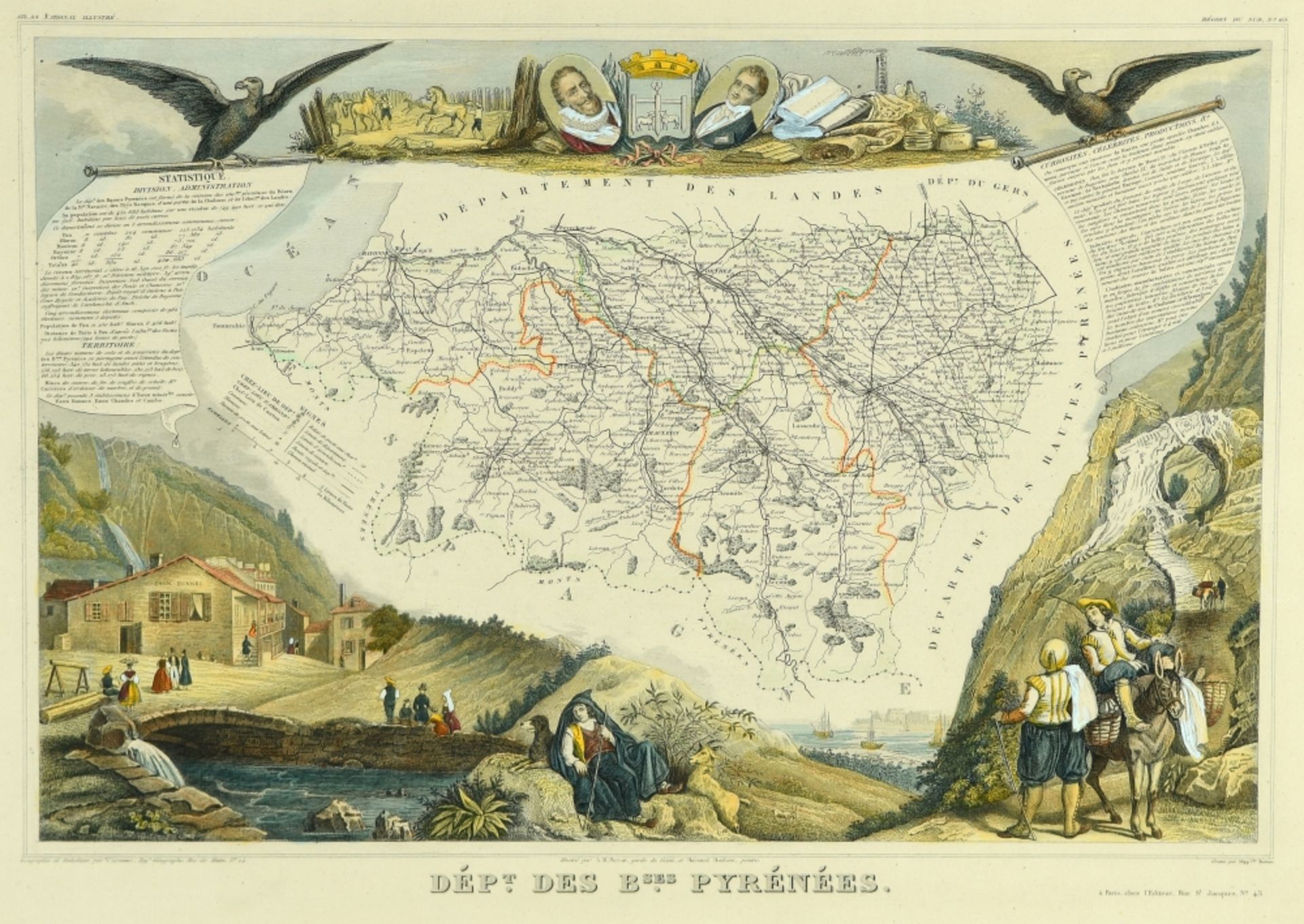 Landkarte "Dépt. des B.ses Pyrénées (Pyrenäen)" - Image 2 of 2
