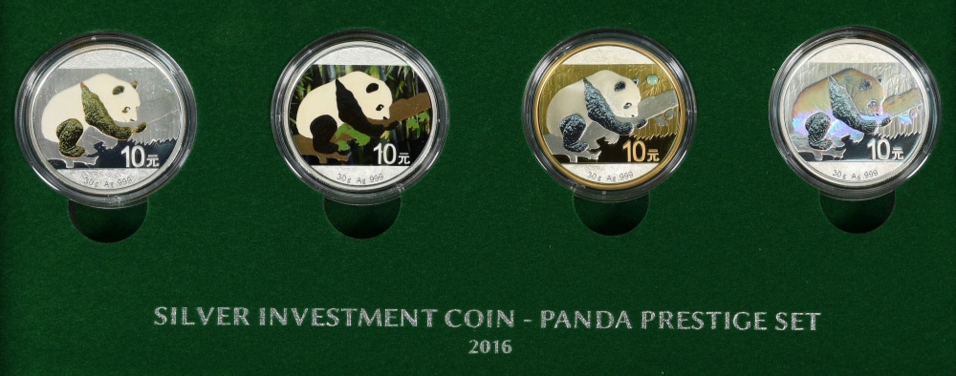 Münzen, 4 Stück - Silbermünzen "Silver Investment Coin - Panda Prestige Set 2016"