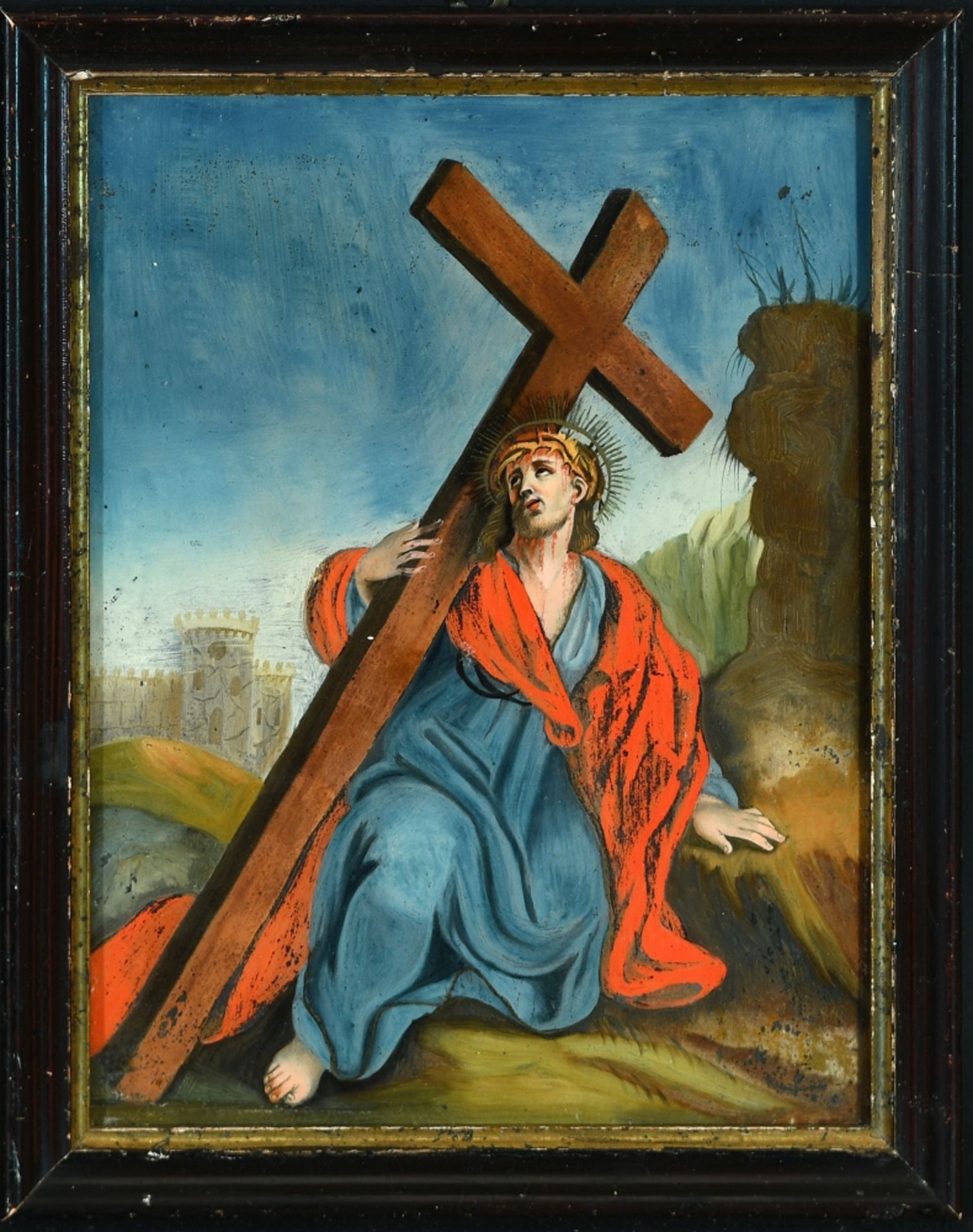 Hinterglasmalerei "Christus unterm Kreuz"