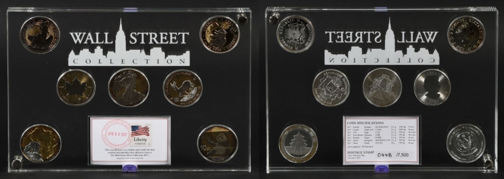 Münzen, 7 Stück - Silbermünzen "Wall Street Collection 2017"