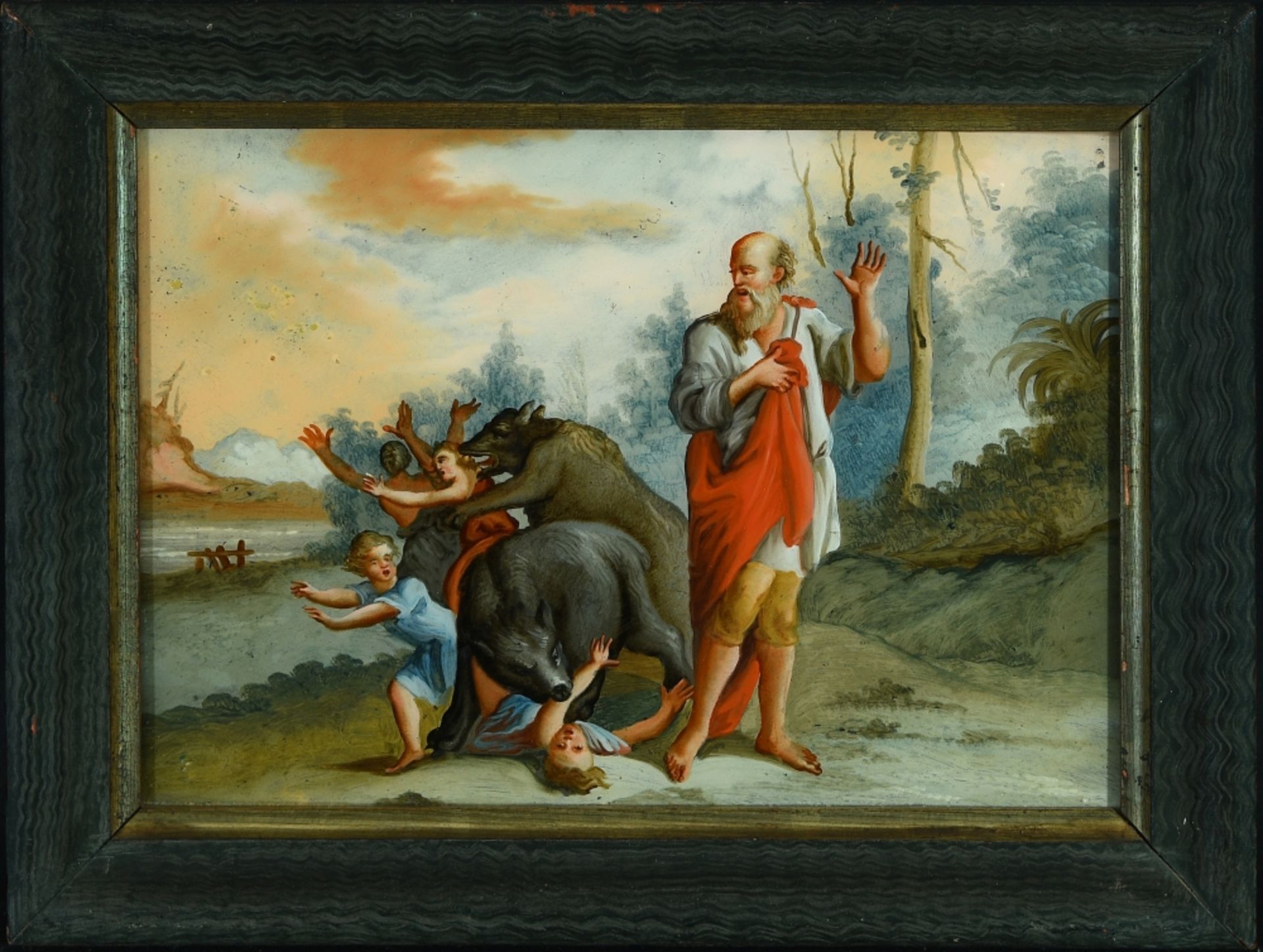 Hinterglasmalerei "Elisa und die zwei Bärinnen (2. Könige 2,24)"