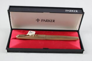 Vintage PARKER 61 Gold Plated Fountain Pen w/ 14ct Gold Nib WRITING Boxed // Dip Tested & WRITING In