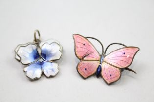 A collection of silver enamel jewellery including Marius Hammer (10g)