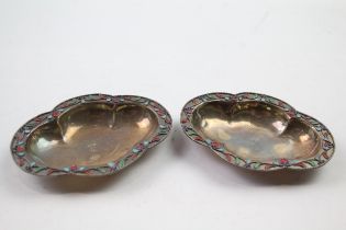 2 x Antique / Vintage .950 Silver Pill / Trinket Dishes w/ Enamel (47g) // XRF TESTED FOR PURITY