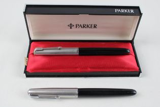 2 x Vintage PARKER 51 Fountain Pens w/ 14ct Gold Nibs WRITING Inc Black, Boxed // Dip Tested &