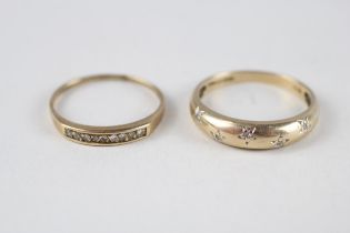 2 x 9ct gold diamond rings inc. three stone (3g) Size P + M