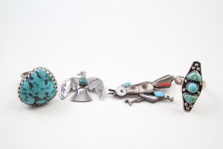 A collection of silver Native American jewellery including Thunderbird (28g)