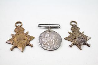 3 x WW1 Family Medals // 1914-1915 Star & War Named - S-3966 Pte. J. Muirhead. A & S. H 1914 -