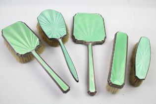 5 x Assorted Vintage .925 Sterling Silver Guilloche Enamel Ladies Vanity (678g) // w/ Green