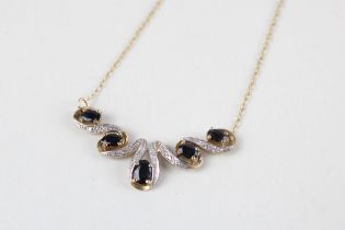 9ct gold sapphire & diamond necklace (3.4g)