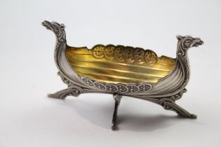 Vintage .900 SILVER Novelty Viking Long Boat Condiment Dish (20g) // Diameter - 7.6cm XRF TESTED FOR