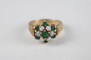 9ct gold vintage opal & emerald cluster ring (3.6g) Size L 1/2
