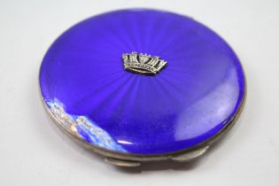 Vintage 1951 Birmingham Sterling Silver Guilloche Enamel Vanity Compact (104g) // w/Blue Guilloche