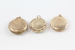 3 x 9ct gold back & front round locket pendants (11.8g)