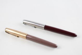 2 x Vintage PARKER 51 Fountain Pens w/ 14ct Gold Nibs WRITING Inc Burgundy Etc // Dip Tested &