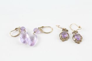 3x 9ct gold amethyst drop earrings (7.9g)