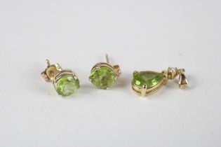 9ct gold diamond & peridot pendant & earrings set (1.5g)