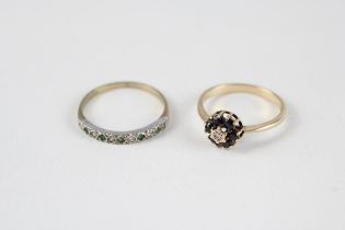 2 x 9ct gold gemstone rings inc. diamond, sapphire, emerald & clear gemstone (3.5g) Size O + R