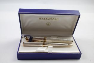 WATERMAN Etalon .925 Sterling Silver Fountain Pen w/ 18ct Gold Nib WRITING // w/ Matching