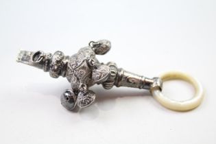 Antique Edwardian .925 Sterling Silver Baby Rattle / Whistle w/ MOP (37g) // Maker - Hilliard &