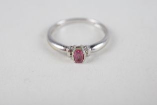 9ct gold pink sapphire & diamond ring (1.7g) Size O