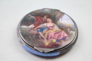 Antique / Vintage .900 Silver Ladies Guilloche Enamel Vanity Compact (51g) // Diameter - 6.2cm XRF