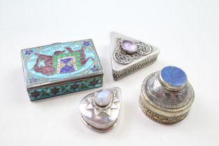 4 x Antique / Vintage Stamped .925 STERLING SILVER Pill / Trinket Boxes (101g) // In antique /