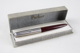 Vintage PARKER 51 Burgundy Fountain Pen w/ 14 Gold Nib WRITING Boxed // Dip Tested & WRITING In