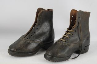 Pair of Antique / Vintage Brown Leather Children's Shoes / Boots // In antique / vintage condition