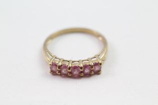 9ct gold pink sapphire five stone ring (1.9g) Size O 1/2