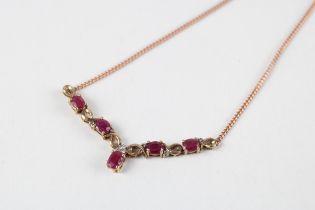9ct gold synthetic ruby & diamond necklace (6.1g)