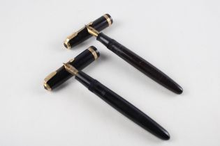 2 x Vintage PARKER Duofold Fountain Pens w/ 14ct Gold Nibs WRITING Inc Black // Dip Tested & WRITING