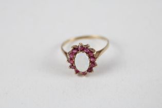 9ct gold opal & ruby cluster ring (1.5g) Size L 1/2