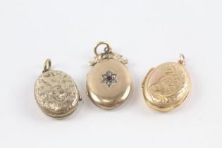 3 x 9ct gold back & front antique locket pendants inc. pastes (11.9g)