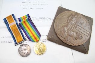 WW1 Medal Pair, Death Plaque & Paperwork // Medals Named - 10145 A. CPL. J Coppock L.N.L Death